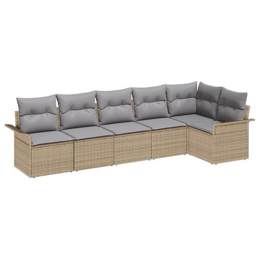 Garten-Sofa-Set mit Kissen 6 pcs Beige Poly Rattan