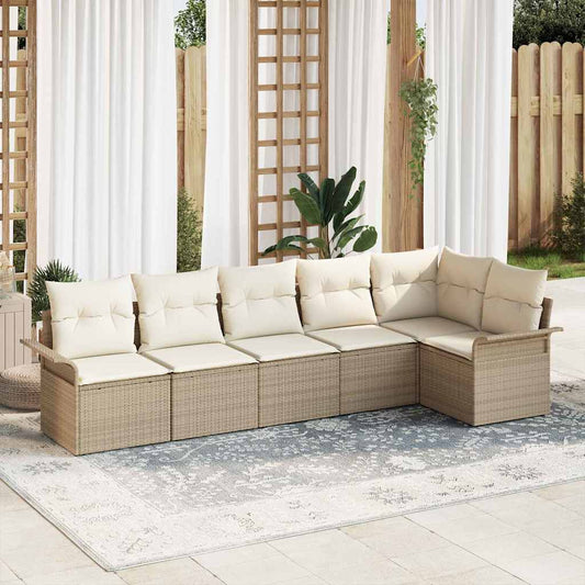 Garten-Sofa-Set mit Kissen 6 pcs Beige Poly Rattan