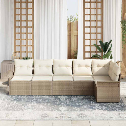 Garten-Sofa-Set mit Kissen 6 pcs Beige Poly Rattan