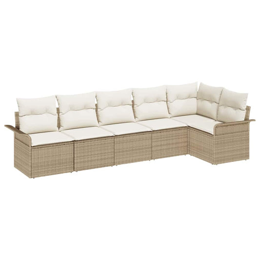 Garten-Sofa-Set mit Kissen 6 pcs Beige Poly Rattan