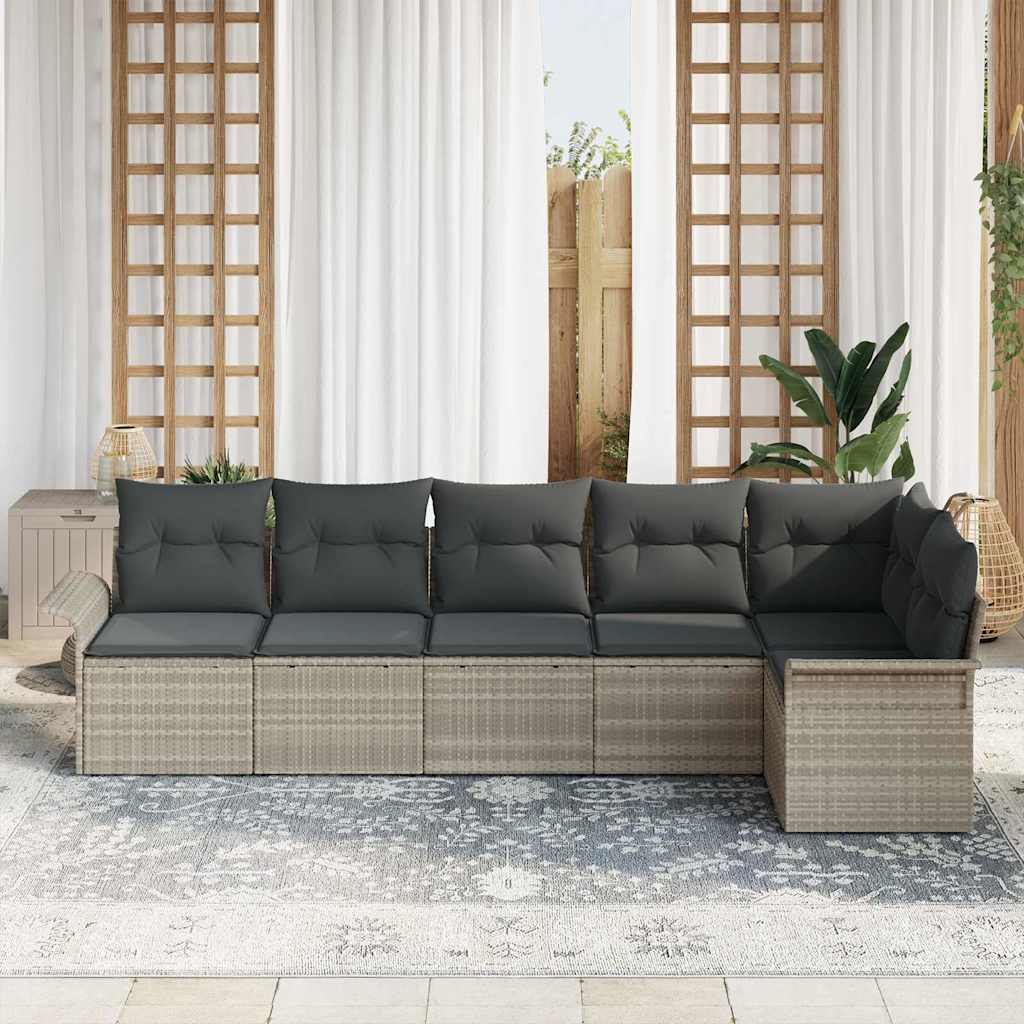 Garten-Sofa-Set mit Kissen 6 pcs Hellgrau Poly Rattan