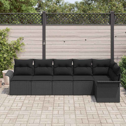 Garten-Sofa-Set mit Kissen 6 pcs Schwarz Poly Rattan