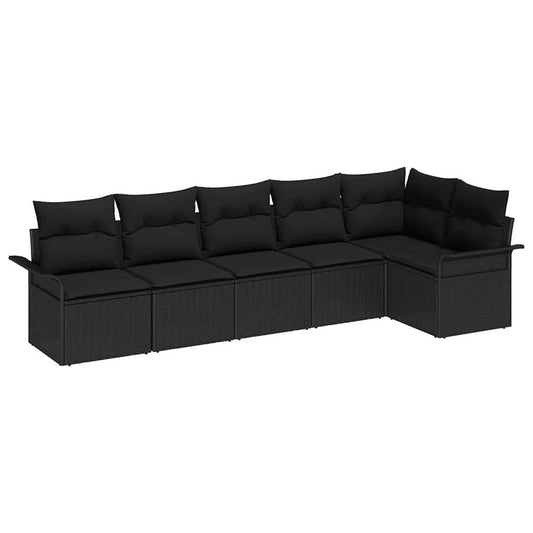 Garten-Sofa-Set mit Kissen 6 pcs Schwarz Poly Rattan