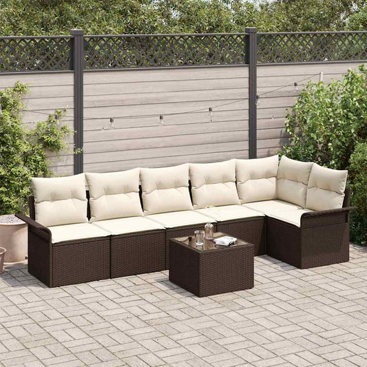 Garten-Sofa-Set mit Kissen 7 pcs Braun Poly Rattan