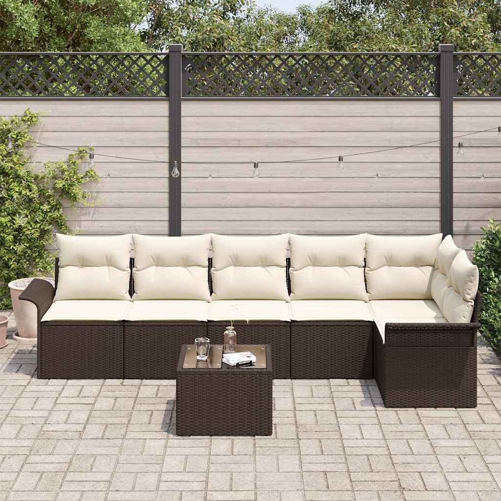 Garten-Sofa-Set mit Kissen 7 pcs Braun Poly Rattan