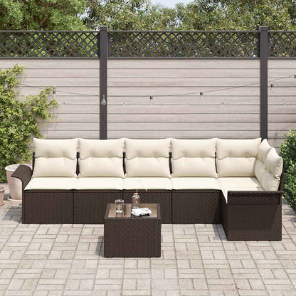 Garten-Sofa-Set mit Kissen 7 pcs Braun Poly Rattan