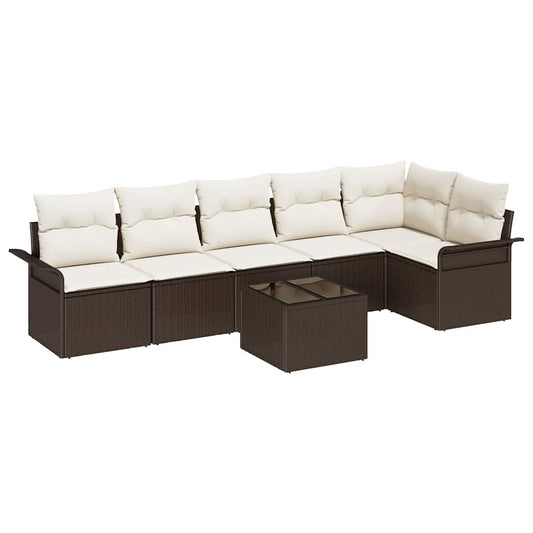 Garten-Sofa-Set mit Kissen 7 pcs Braun Poly Rattan