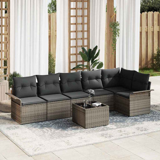 Garten-Sofa-Set mit Kissen 7 pcs Grau Poly Rattan