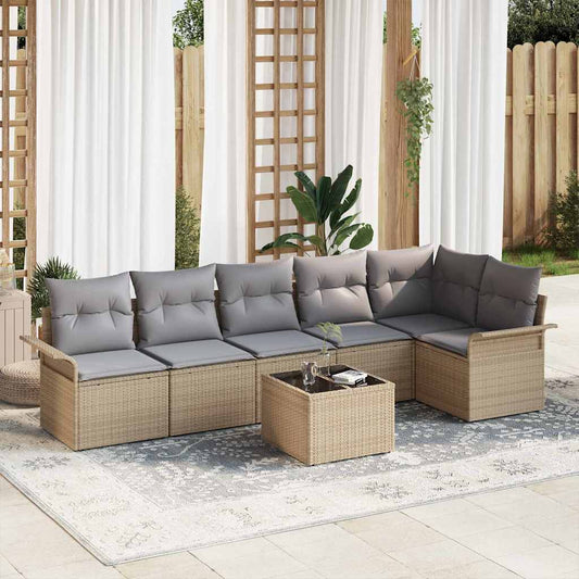 Garten-Sofa-Set mit Kissen 7 pcs Beige Poly Rattan