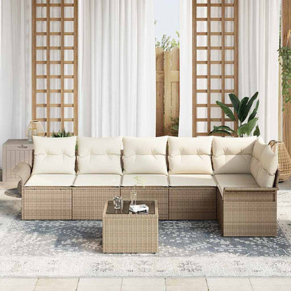 Garten-Sofa-Set mit Kissen 7 pcs Beige Poly Rattan