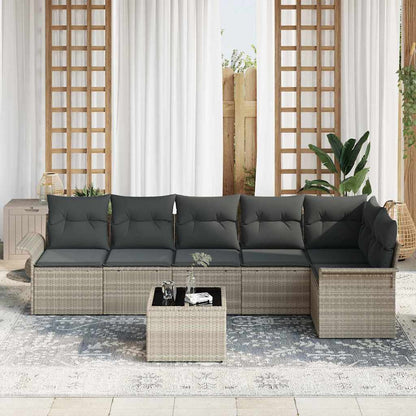 Garten-Sofa-Set mit Kissen 7 pcs Hellgrau Poly Rattan