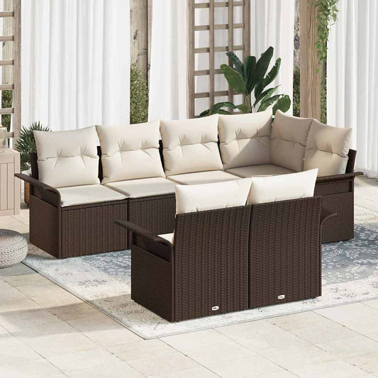 Garten-Sofa-Set mit Kissen 7 pcs Braun Poly Rattan