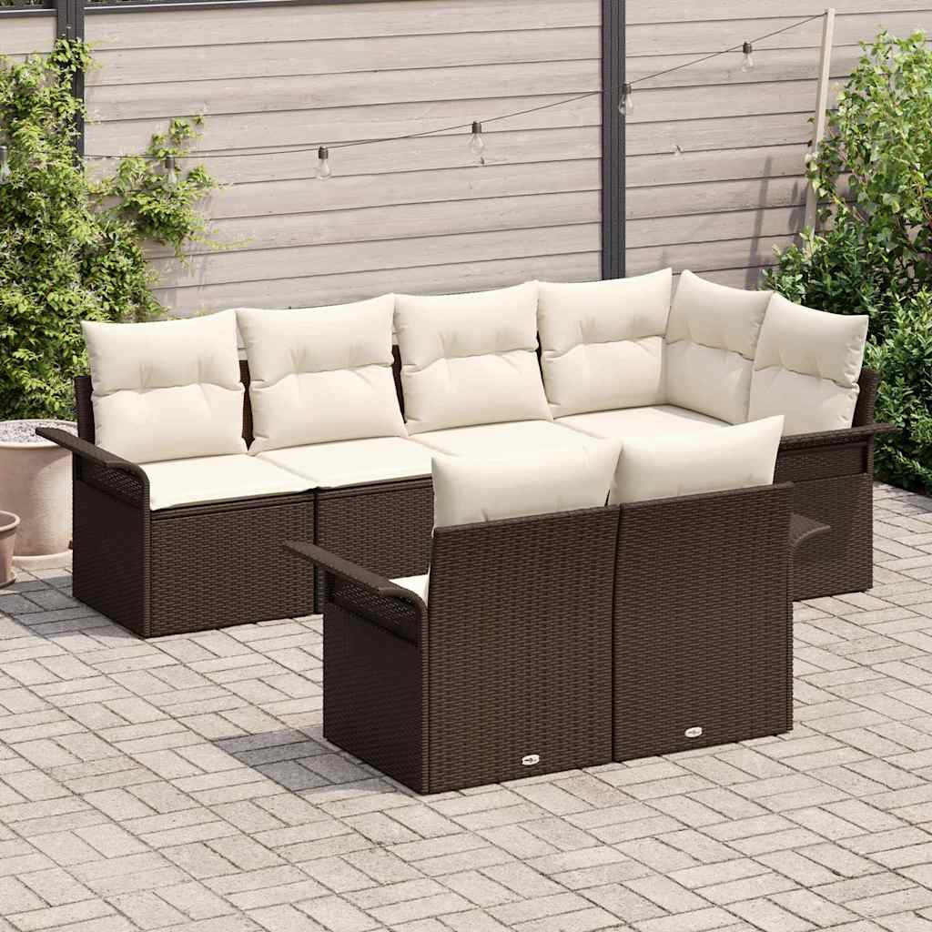 Garten-Sofa-Set mit Kissen 7 pcs Braun Poly Rattan