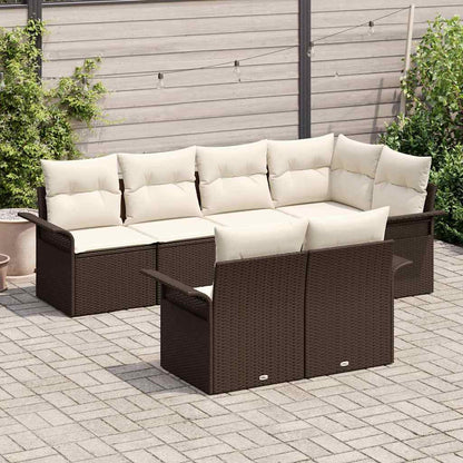 Garten-Sofa-Set mit Kissen 7 pcs Braun Poly Rattan