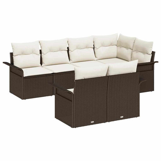 Garten-Sofa-Set mit Kissen 7 pcs Braun Poly Rattan