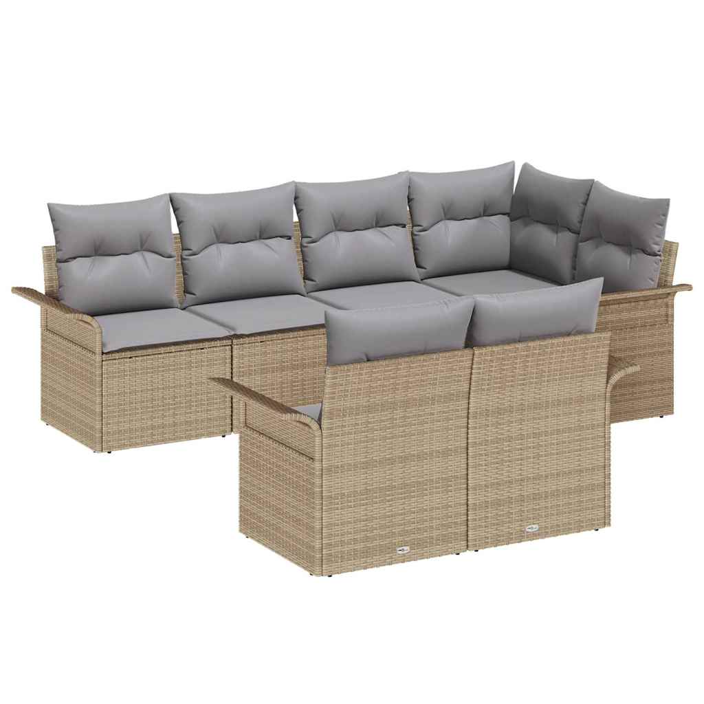 Garten-Sofa-Set mit Kissen 7 pcs Beige Poly Rattan
