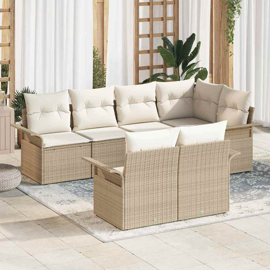 Garten-Sofa-Set mit Kissen 7 pcs Beige Poly Rattan