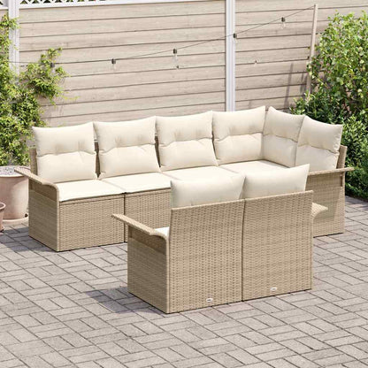 Garten-Sofa-Set mit Kissen 7 pcs Beige Poly Rattan