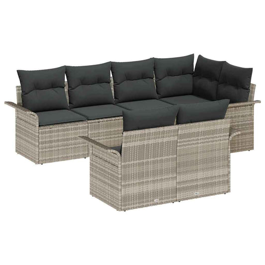 Garten-Sofa-Set mit Kissen 7 pcs Hellgrau Poly Rattan
