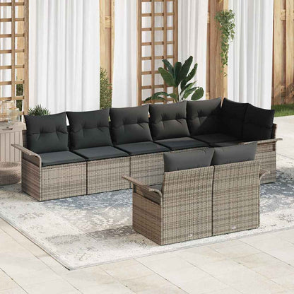 Garten-Sofa-Set mit Kissen 8 pcs Grau Poly Rattan
