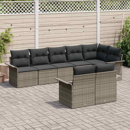 Garten-Sofa-Set mit Kissen 8 pcs Grau Poly Rattan