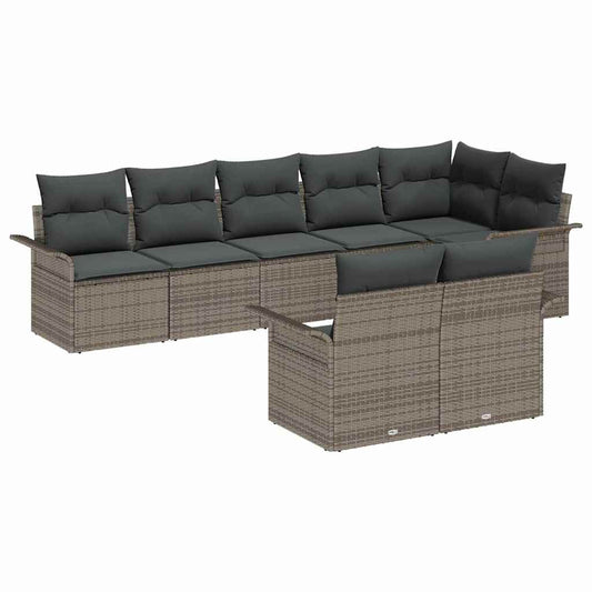 Garten-Sofa-Set mit Kissen 8 pcs Grau Poly Rattan