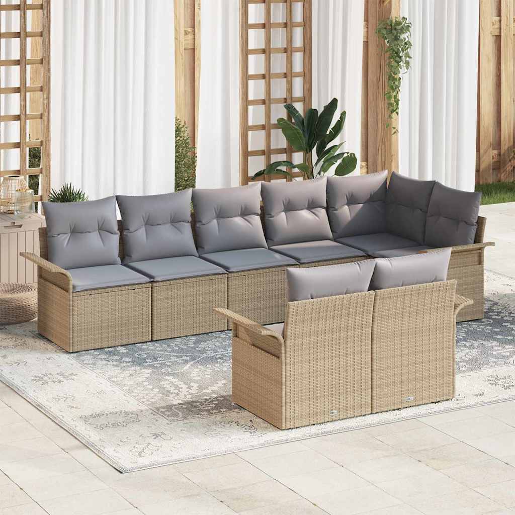 Garten-Sofa-Set mit Kissen 8 pcs Beige Poly Rattan