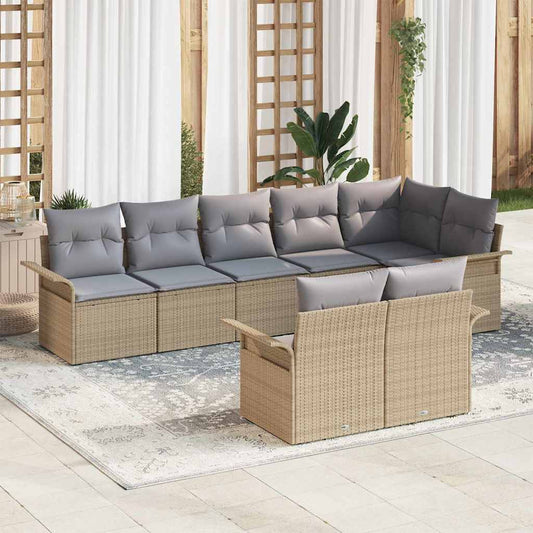 Garten-Sofa-Set mit Kissen 8 pcs Beige Poly Rattan
