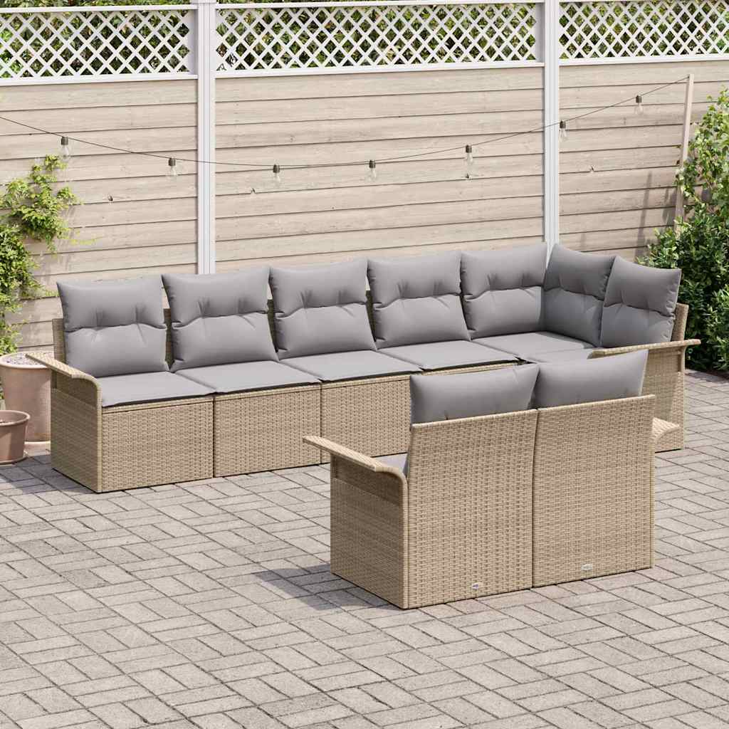 Garten-Sofa-Set mit Kissen 8 pcs Beige Poly Rattan