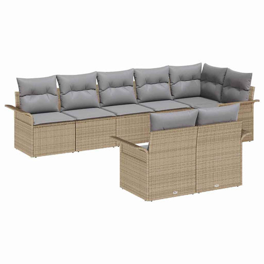 Garten-Sofa-Set mit Kissen 8 pcs Beige Poly Rattan