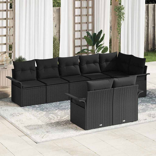 Garten-Sofa-Set mit Kissen 8 pcs Schwarz Poly Rattan