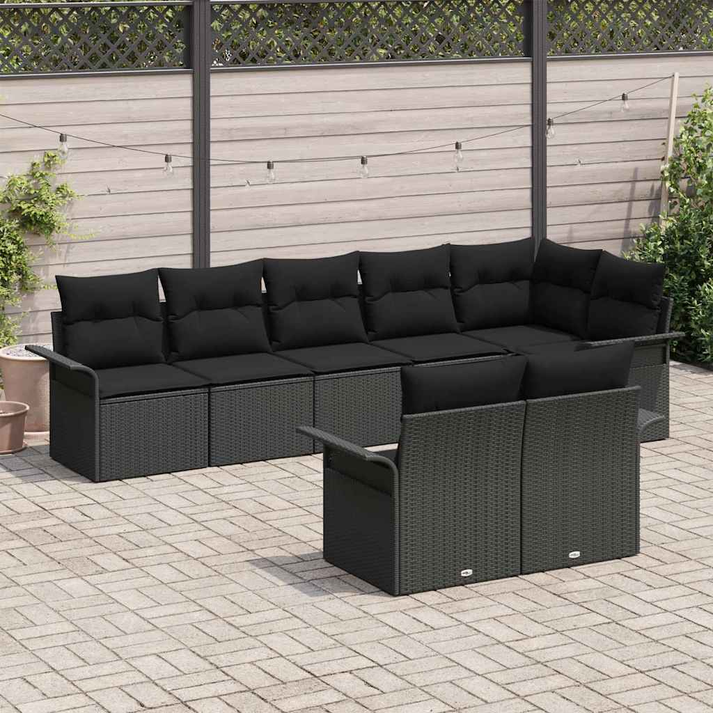 Garten-Sofa-Set mit Kissen 8 pcs Schwarz Poly Rattan
