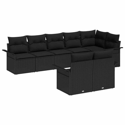 Garten-Sofa-Set mit Kissen 8 pcs Schwarz Poly Rattan
