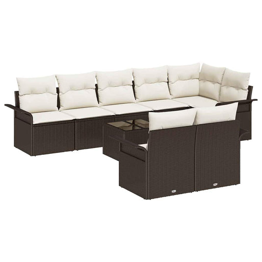 Garten-Sofa-Set mit Kissen 9 pcs Braun Poly Rattan
