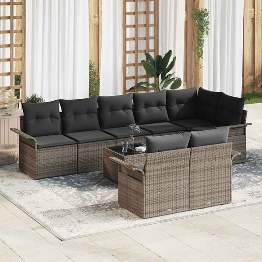 Garten-Sofa-Set mit Kissen 9 pcs Grau Poly Rattan