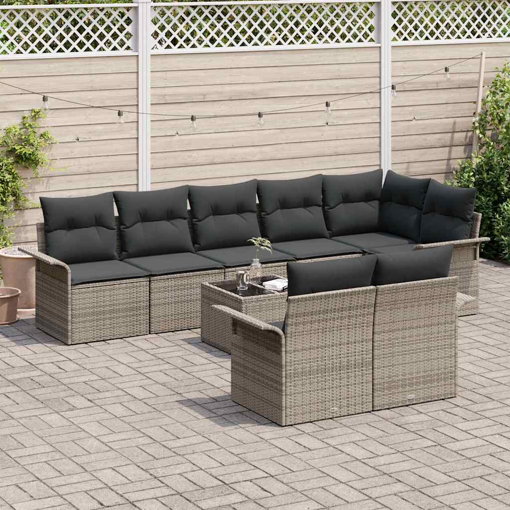 Garten-Sofa-Set mit Kissen 9 pcs Grau Poly Rattan