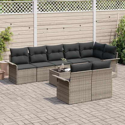 Garten-Sofa-Set mit Kissen 9 pcs Grau Poly Rattan