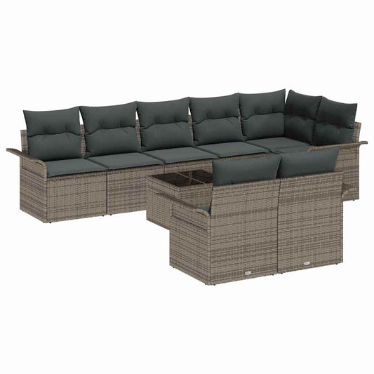 Garten-Sofa-Set mit Kissen 9 pcs Grau Poly Rattan