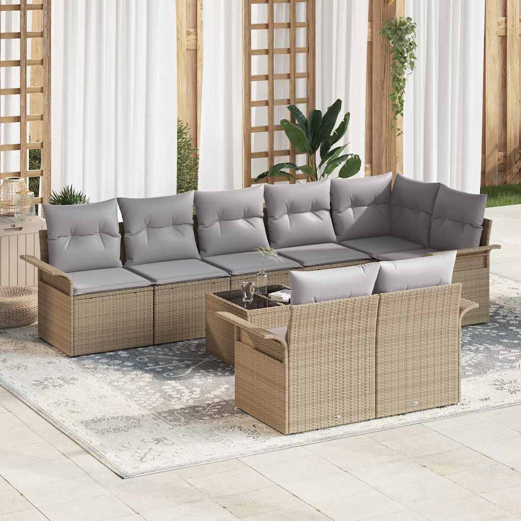 Garten-Sofa-Set mit Kissen 9 pcs Beige Poly Rattan