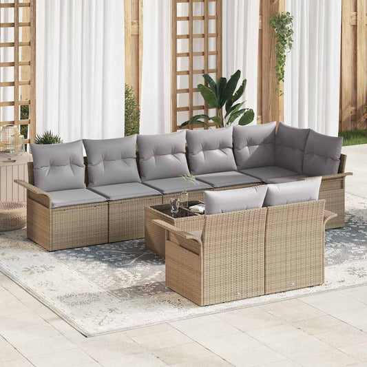 Garten-Sofa-Set mit Kissen 9 pcs Beige Poly Rattan
