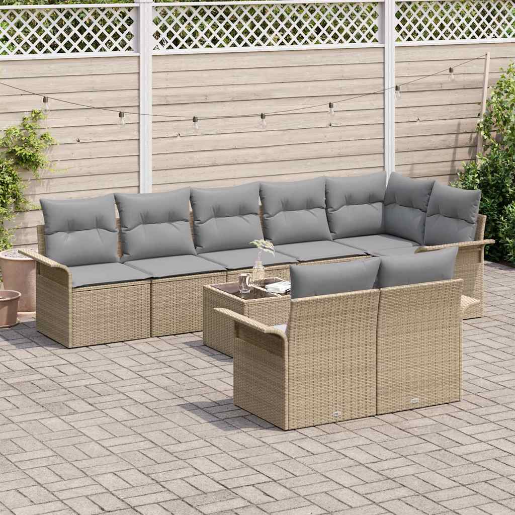 Garten-Sofa-Set mit Kissen 9 pcs Beige Poly Rattan