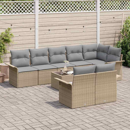 Garten-Sofa-Set mit Kissen 9 pcs Beige Poly Rattan
