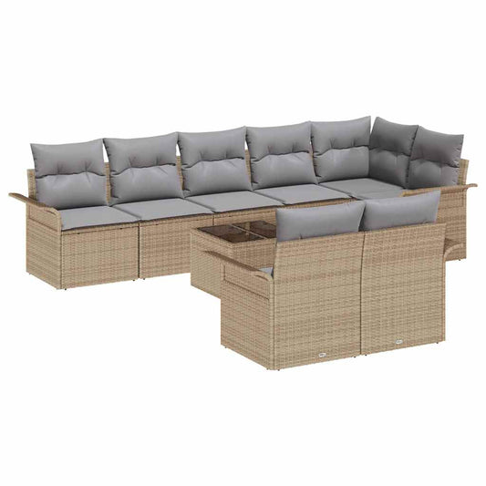 Garten-Sofa-Set mit Kissen 9 pcs Beige Poly Rattan