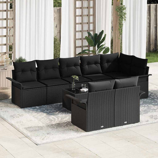 Garten-Sofa-Set mit Kissen 9 pcs Schwarz Poly Rattan