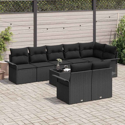 Garten-Sofa-Set mit Kissen 9 pcs Schwarz Poly Rattan