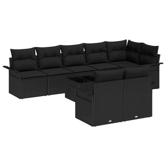 Garten-Sofa-Set mit Kissen 9 pcs Schwarz Poly Rattan