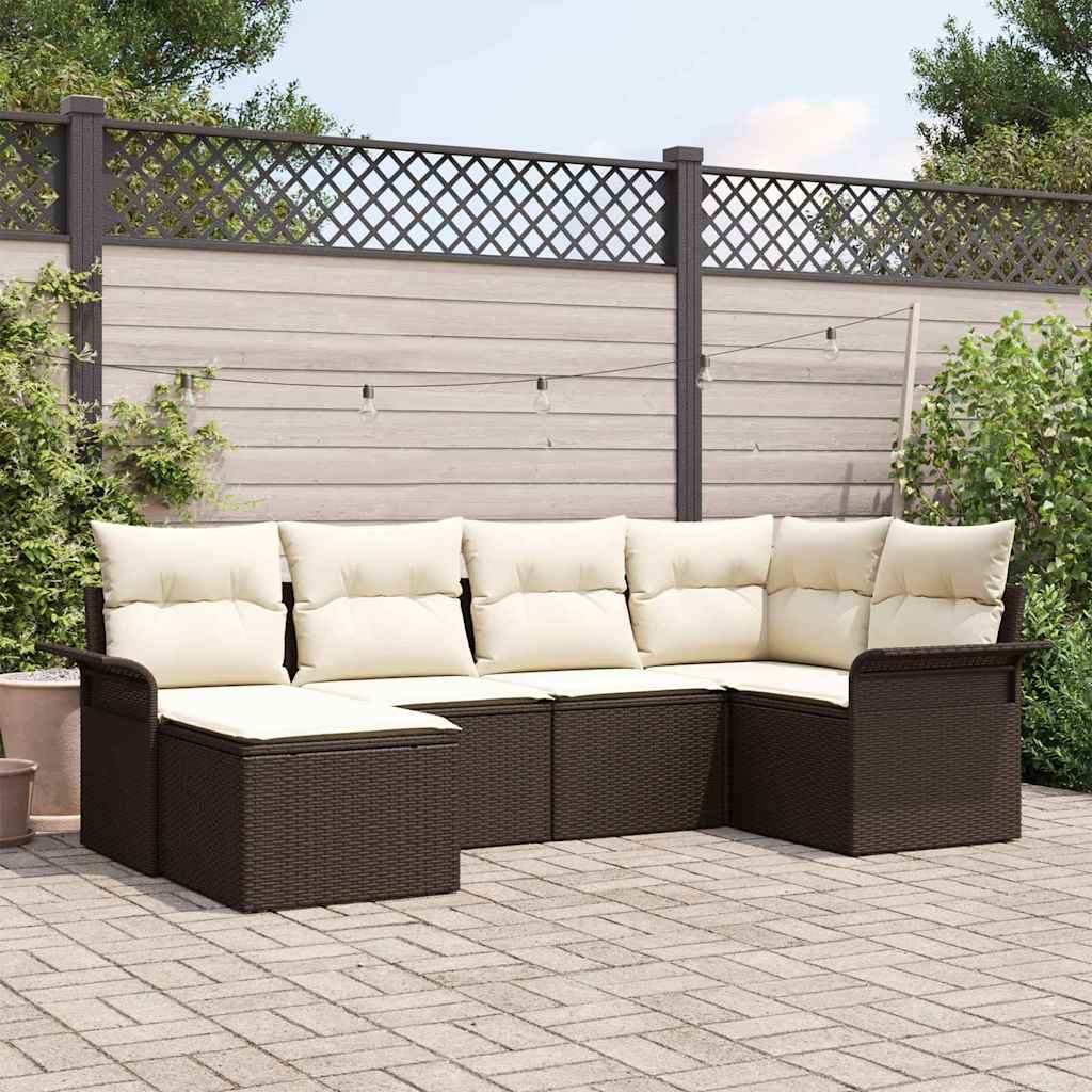 Garten-Sofa-Set mit Kissen 6 pcs Braun Poly Rattan