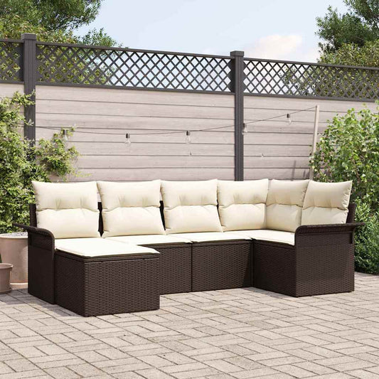 Garten-Sofa-Set mit Kissen 6 pcs Braun Poly Rattan