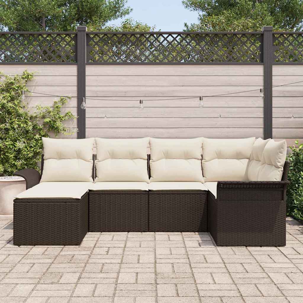 Garten-Sofa-Set mit Kissen 6 pcs Braun Poly Rattan