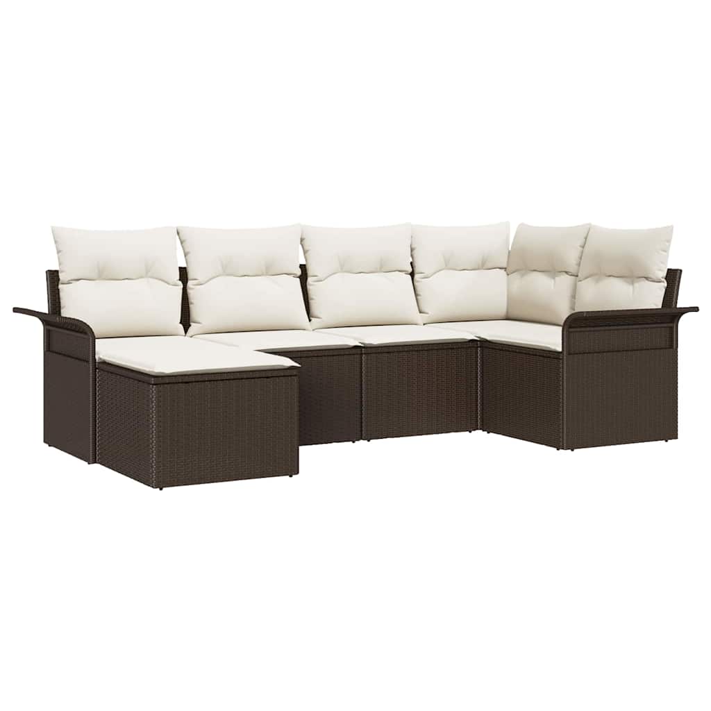 Garten-Sofa-Set mit Kissen 6 pcs Braun Poly Rattan